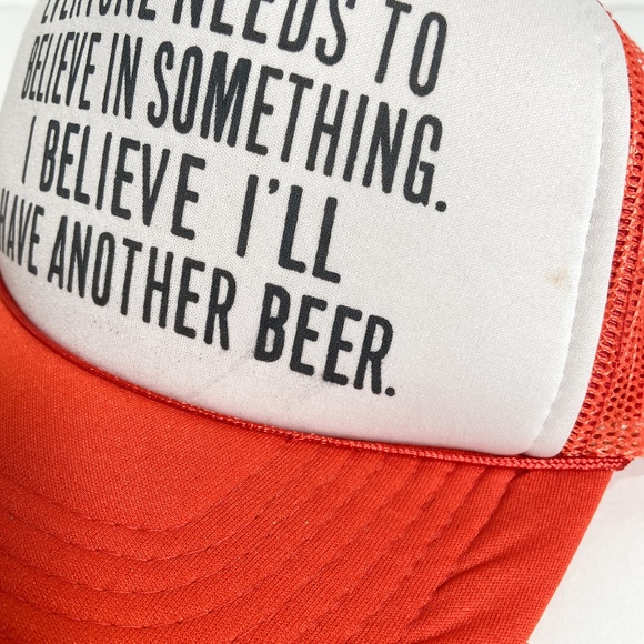 Vintage Reddish Orange Trucker Hat Mesh Snapback Beer Drinking Funny Novelty - Picture 14 of 15